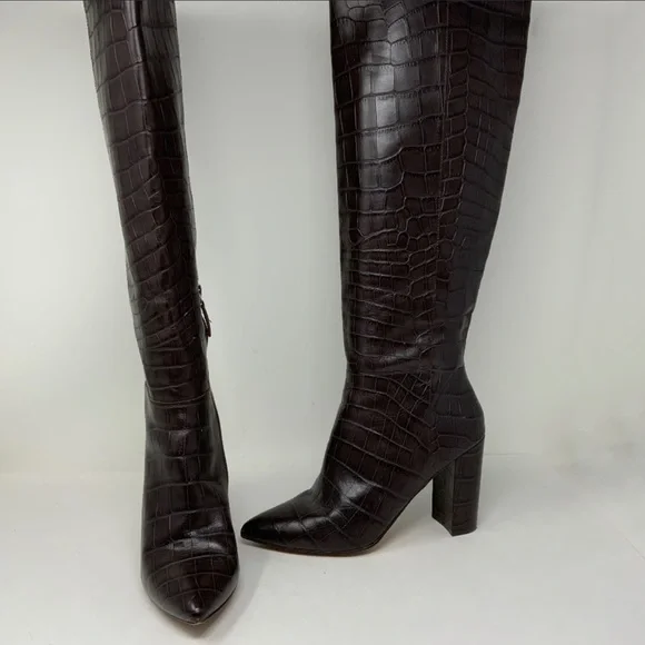 Halogen x Atlantic Pacific Adrina Croc Alligator Embossed Genuine Leather Boots - Picture 4 of 9